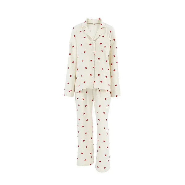 Kuschella pajama set with heart pattern – long-sleeved, two-piece, 100% cotton